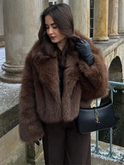 Women Short Fur Jacket | Vintage | Turn-Down Collar Coat | Long Sleeve Fur Coat | Winter | Streetwear