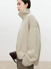 Women Soft Cashmere Sweater | Loose and Thick Turtleneck Pullover Knit