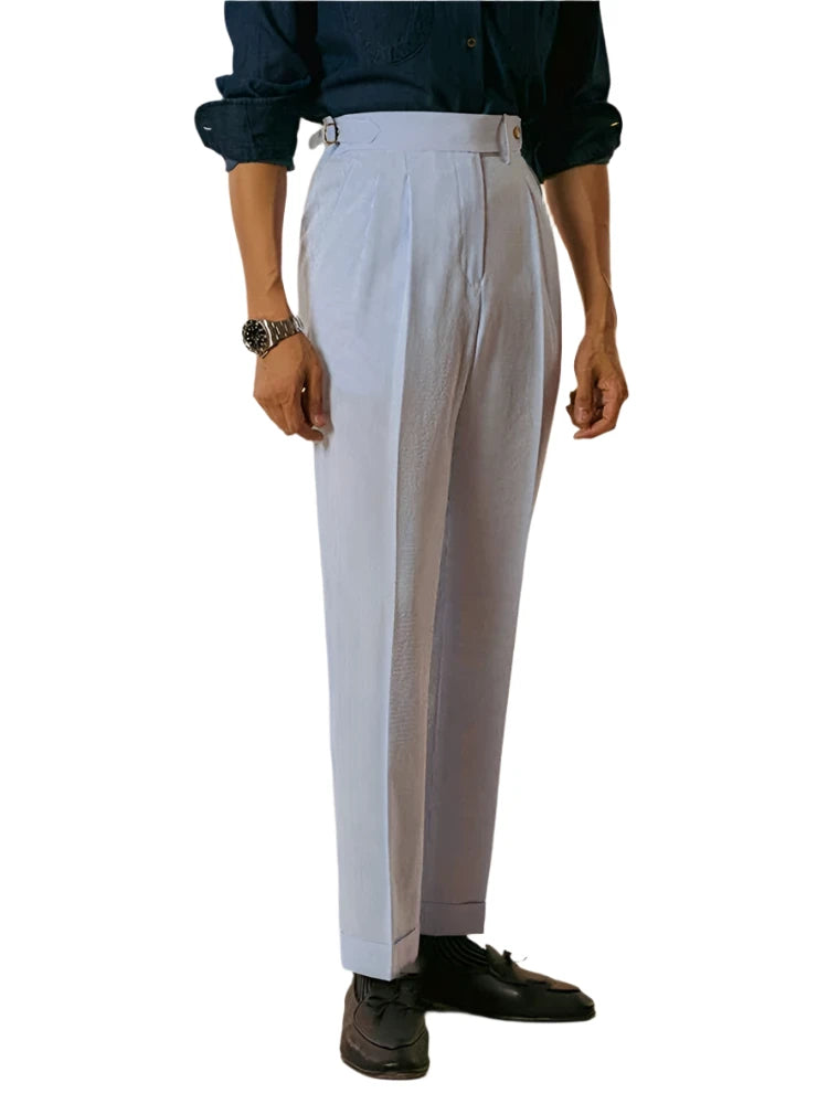 Men Classic Striped High Waist Suit Pants | Pleated Slim Pants Paris Republica Men Classic Striped High Waist Suit Pants | Pleated Slim Pants Paris Republica