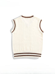 Men V-Neck Sleeveless Knitted Cashmere Vest | Wool Vest Sweater | British College Style Sweater Waistcoat