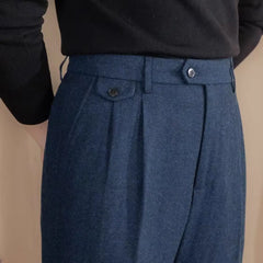 Men High-Waisted Woolen Pants | Herringbone | Italian Vintage Pants | Suit Pants |  Warm | Straight Fit