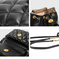 Women Leather Small Quilted Backpack | Drawstring Bag