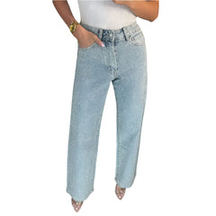 Women Shiny Rhinestone Denim Pants | Wide Leg Straight Jeans | Diamond Jeans | Y2k