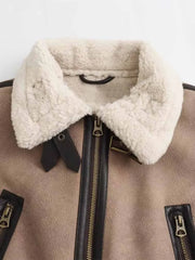Women Short Leather Shearling Jacket | Cropped Leather Jacket