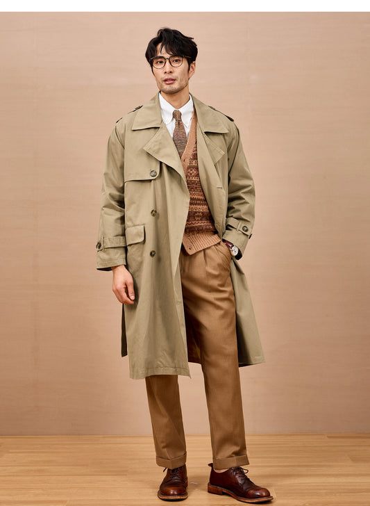 Men Long Trench Coat | Double Breasted | British Style | Spring | Autumn