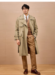 Men Long Trench Coat | Double Breasted | British Style | Spring | Autumn