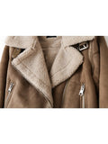 Brown Jacket For Women Vintage Fur Lapel Long Sleeves Chic