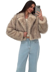 Women Short Fur Jacket | Vintage | Turn-Down Collar Coat | Long Sleeve Fur Coat | Winter | Streetwear