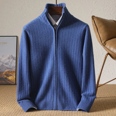 Men Merino Wool Stand-Up Collar Cardigan | Business Casual | Warm Zipper Jacket