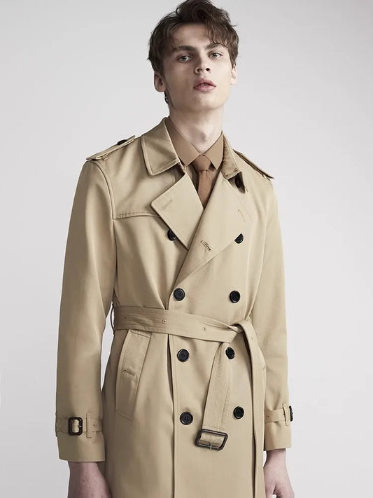 Men Long Trench Coat with Belt | Double Breasted | Elegant | Luxury British Style | Overcoat | Long Coat