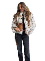 Women Vintage Leopard Fur Short Coat | Casual Loose Stand Collar Winter Outwear
