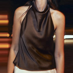 Women Satin High Neck Tank Top | Silk Halter Neck Top | Camisole | Y2K | Summer