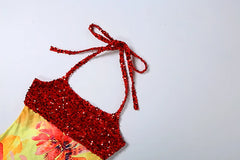 Women Floral Print Dress | Backless | Halter Neck | Sequin Bodycon Dress