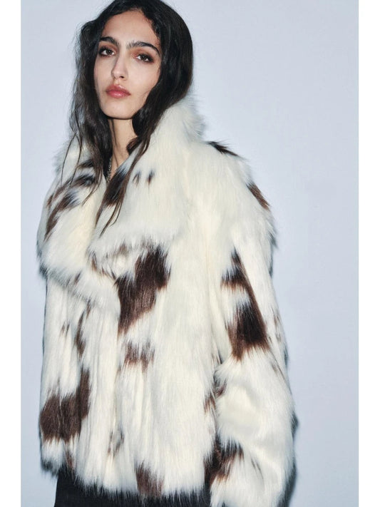 Women Animal Print Plush Coat | Loose | Warm | Thick Fur Jacket
