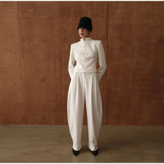 Women Napoleon Jacket | Elegant Office Short Coat | Stand Collar | Spring Jacket | Knotted Jacket