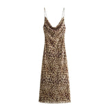 Women Vintage Spaghetti Strap Long Leopard Dress | Animal Print Dress