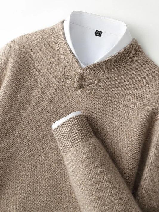 Men Pure Merino Wool Sweater | Long Sleeves | Stand-Up Collar | Pullover | Warm | Mock Neck Sweater