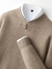 Men Pure Merino Wool Sweater | Long Sleeves | Stand-Up Collar | Pullover | Warm | Mock Neck Sweater