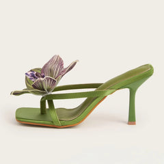 Women Square Toe Flower Heels | Flora | Sandals | Summer | Vacation