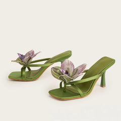 Women Square Toe Flower Heels | Flora | Sandals | Summer | Vacation