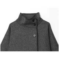 Women Short Jacket | Wide Shoulder | Vintage High Neck | Long Sleeve | Cape Coat
