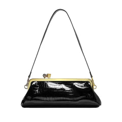 Women Leather Kiss Lock Bag | Long Clutch Bag | Luxury Shoulder Bag | Elegant Party Purse | Underarm Bag