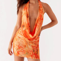 Women Summer Halter Neck Dress | Backless | Mesh Dress | Party Mini Dress