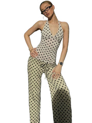 Women Polka Dot Vest | Y2K Lace-Up | Backless | Halter V-Neck | Summer Tank Top
