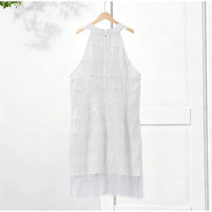 Women Sequin Halter Dress | Tassel | Sleeveless | Backless | Mini Fringed Dress