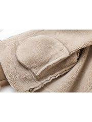 Women Brown Vintage Fur Jacket | Lapel Long Sleeves Winter Outwear