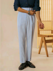 Men Classic Striped High Waist Suit Pants | Pleated Slim Pants