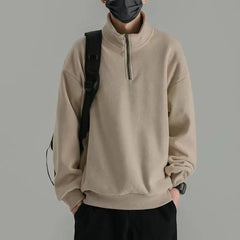 Men Vintage Fleece Pullover | Men Quarter Zip Hoodieless Sweatshirt