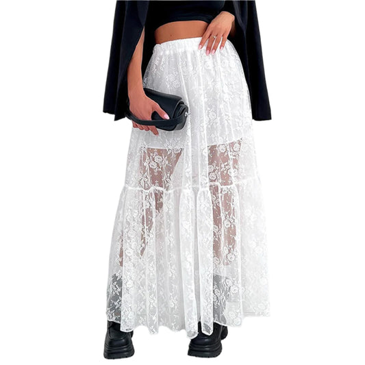 Women See-Through Lace A-Line Skirt | Casual Summer Long Skirt | Beach Skirt | Vacation