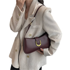 Women Leather Saddle Buckle Shoulder Bag