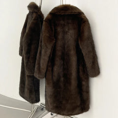 Women Long Fur Coat | Long Jacket | European Style | Lapel Fur Coat | Loose | Winter Coat | Long Coat