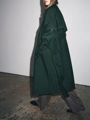 Women Dark Green Trench Coat | Long Coat | Loose | Autumn | Belted
