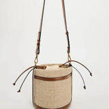 Women Small Straw Bucket Bag