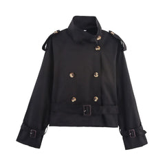Women Short Trench Coat | Double Breasted With Belt | Windbreaker
