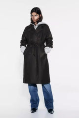 Women Vintage Leather Long Coat | Double Breasted | Winter Long Coat