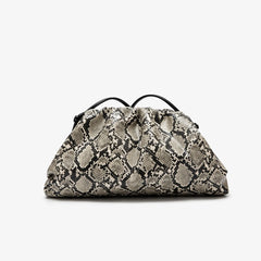 Women Leather Ruched Serpentine Dumpling Bag | Pouch Handbag | Cloud Clutch | Snake Pattern Shoulder Bag | Crossbody Bag