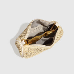 Women Woven Handbag | Rattan Half-Moon | Straw Shoulder Bag | Bucket Bag | Crossbody Bag