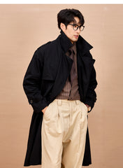 Men Long Trench Coat | Double Breasted | British Style | Spring | Autumn