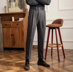 Men Classic Italian Naples Style Pants | Suit Pants | High Waisted | Straight Fit | Formal Business Pants | Thick Trousers