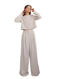 Women Classic 2 Piece Set | Vintage Plain Loose Shirt | Vintage Palazzo Floor-Length Pants