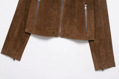 Women Short Suede Jacket | Long Sleeve | Fall | Casual Vintage Jacket