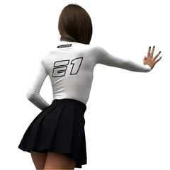 Women Cropped Motorcycle Style Top | Round Neck | Fitted Sports Top