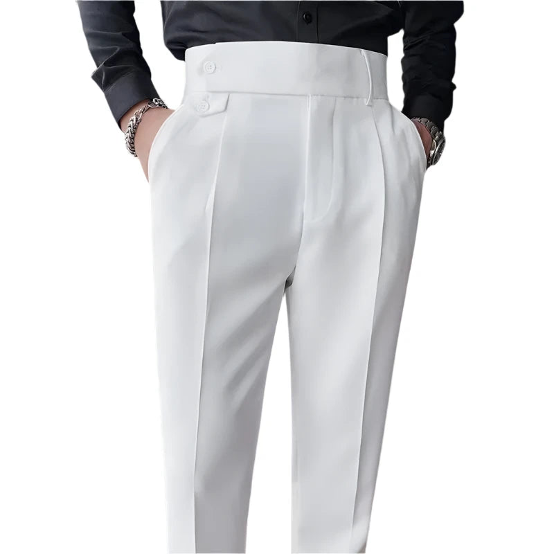 slim fit dress pants white Men Vintage Style Pants | High Waisted Suit Pant
