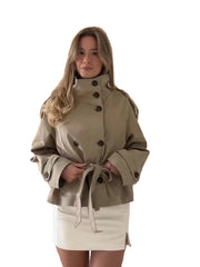 Women Belted Cropped Trench Coat | Autumn | Casual Stand Collar Coat