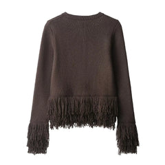Women Fringed Cardigan | Knitted Sweater with Tassel | Vintage | Long Sleeves