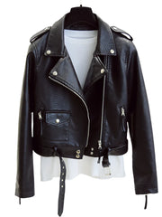 Women Biker Leather Jacket with Belt